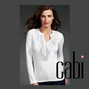 CAbi Sweet Tee Knit Top L White Lace Ruffle #136